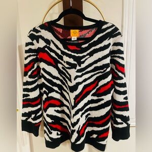 Ruby Rd. Black, White & Red Zebra-Pattern Sweater
